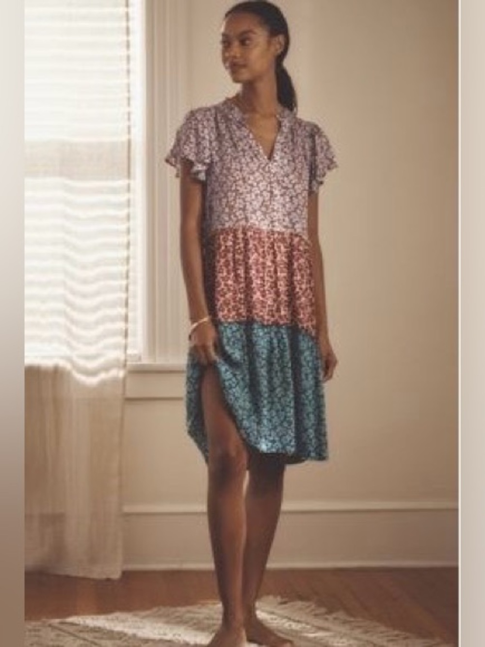 ✨Anthropologie (NWOT) Ruffle-Sleeve Dress Mixed Floral Size XXS✨